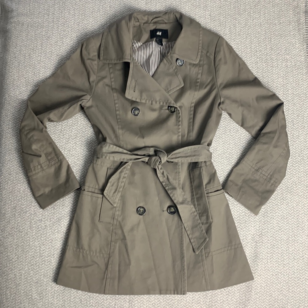 H&M Taupe/Grey Double Breasted Short Trench Coat